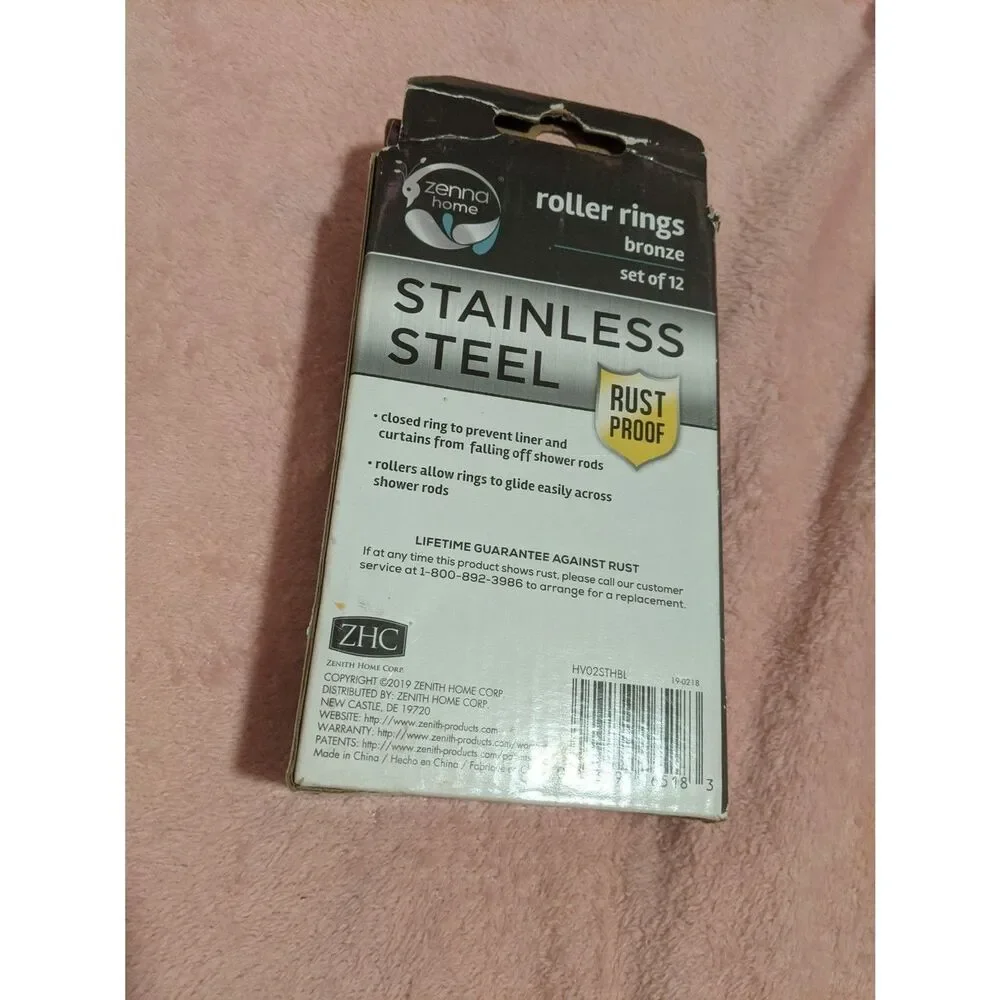 Zenna Home Bronze Roller Shower Curtain Rings 304 Stainless Steel Set of 12